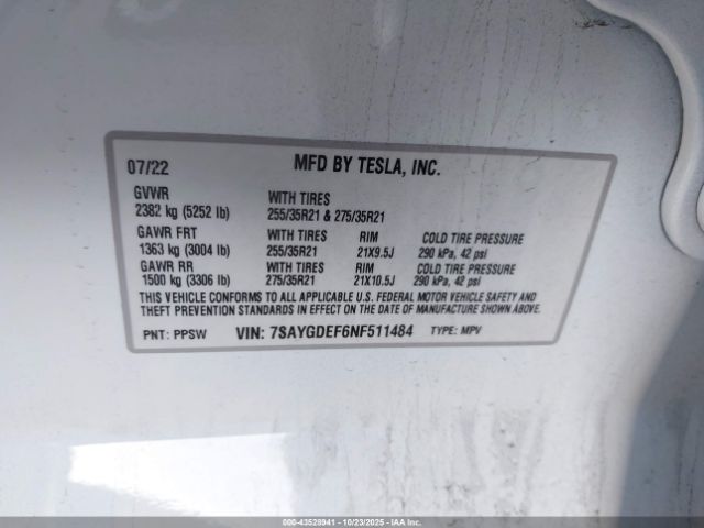 2022 TESLA MODEL Y 7SAYGDEF6NF511484 Photo 8