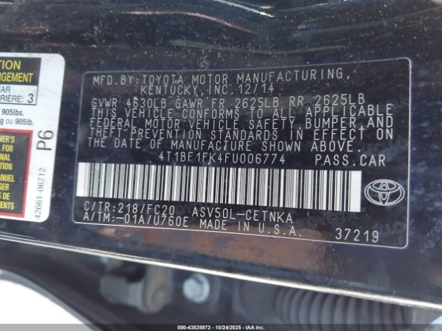 2015 TOYOTA CAMRY 4T1BF1FK4FU006774 Photo 8