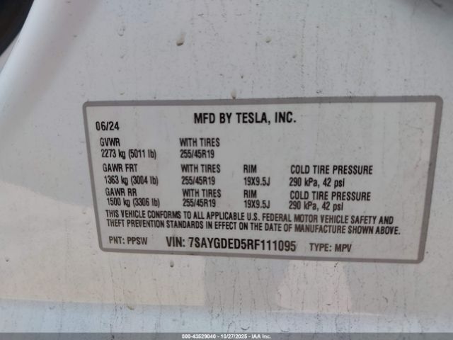 2024 TESLA MODEL Y 7SAYGDED5RF111095 Photo 8