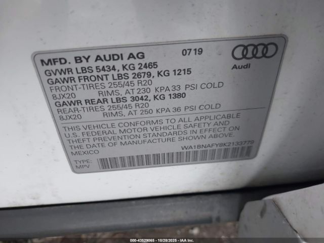 2019 AUDI Q5 WA1BNAFY8K2133779 Photo 8