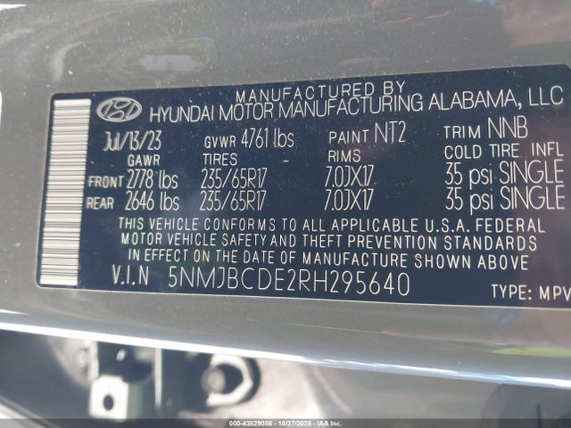 Hyundai TUCSON SEL 2024 5NMJBCDE2RH295640 Image 9