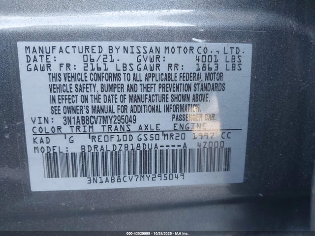3N1AB8CV7MY295049 Nissan Sentra Sv Xtronic Cvt