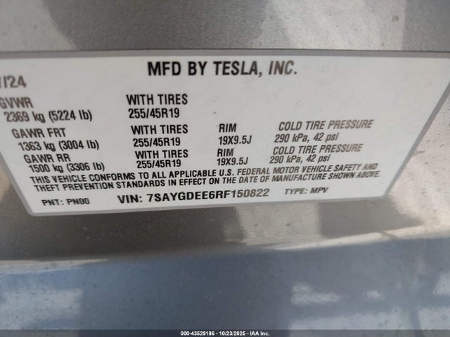 Aukcja sprzedaży 2024 Tesla Model Y Long Range Dual Motor All-wheel Drive, vin: 7SAYGDEE6RF150822, numer aukcji: 43529186
