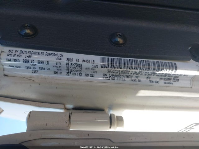 Auction sale of the 2000 Jeep Wrangler Sport, vin: 1J4FA49S6YP748610, lot number: 43529221