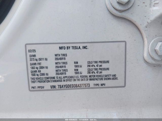 2025 TESLA MODEL Y 7SAYGDED3SA377573 Photo 8