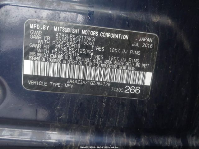 2016 MITSUBISHI OUTLANDER JA4AZ3A31GZ064729 Photo 8