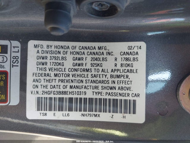 2HGFG3B88EH510319 Honda CIVIC EX