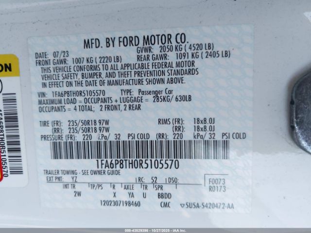 2024 FORD MUSTANG 1FA6P8TH0R5105570 Photo 8