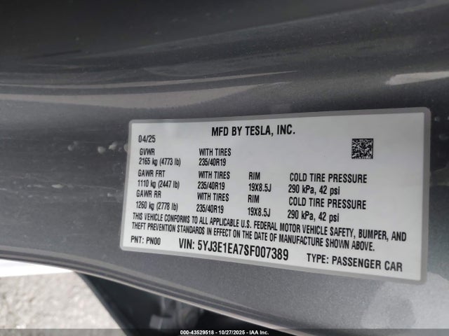 2025 TESLA MODEL 3 5YJ3E1EA7SF007389 Photo 8
