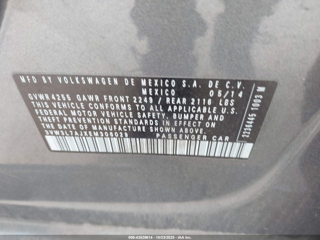 Продаж на аукціоні авто 2014 Volkswagen Jetta 2.0l Tdi Value Edition, vin: 3VW3L7AJXEM306029, номер лоту: 43529614