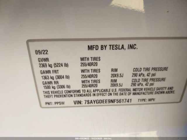 2022 TESLA MODEL Y 7SAYGDEE9NF561741 Photo 8