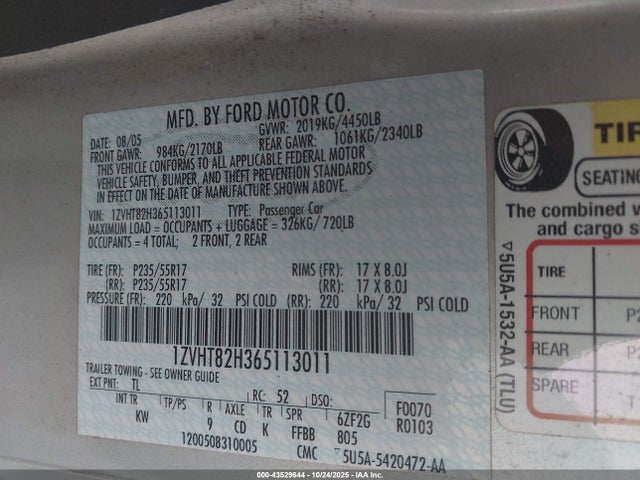 2006 FORD MUSTANG 1ZVHT82H365113011 Photo 8
