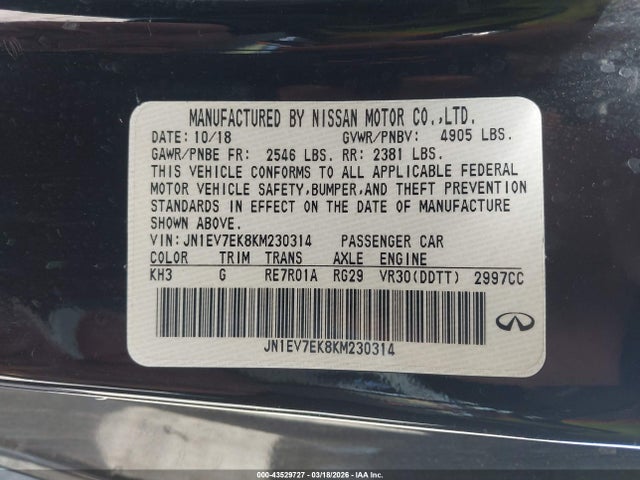 Продажа на аукционе авто 2019 Infiniti Q60 3.0t Luxe, vin: JN1EV7EK8KM230314, номер лота: 43529727