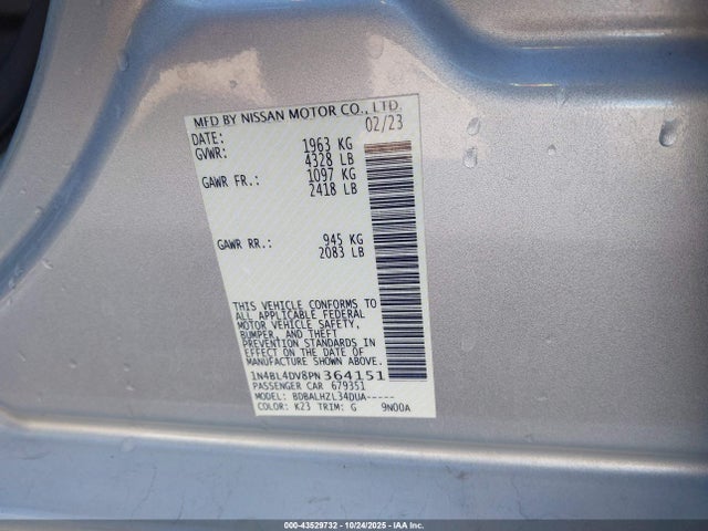 43529732 :رقم المزاد ، 1N4BL4DV8PN364151 vin ، 2023 Nissan Altima Sv Fwd مزاد بيع