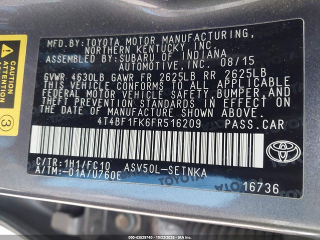 Toyota CAMRY LE 2015 4T4BF1FK6FR516209 Image 9
