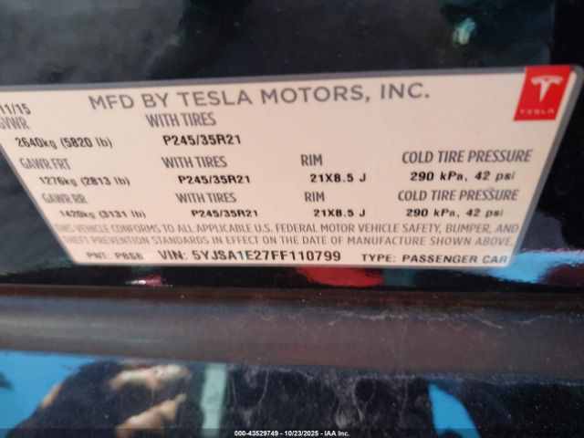 2015 TESLA MODEL S 5YJSA1E27FF110799 Photo 8