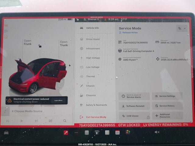 43529783 :رقم المزاد ، 7SAYGDEE2TA399655 vin ، 2026 Tesla Model Y Long Range Dual Motor All-wheel Drive/long Range Launch Series مزاد بيع