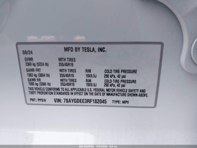 2024 TESLA MODEL Y 7SAYGDEE3RF182045 Photo 8