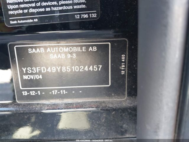 2005 SAAB 9-3 YS3FD49Y851024457 Photo 8