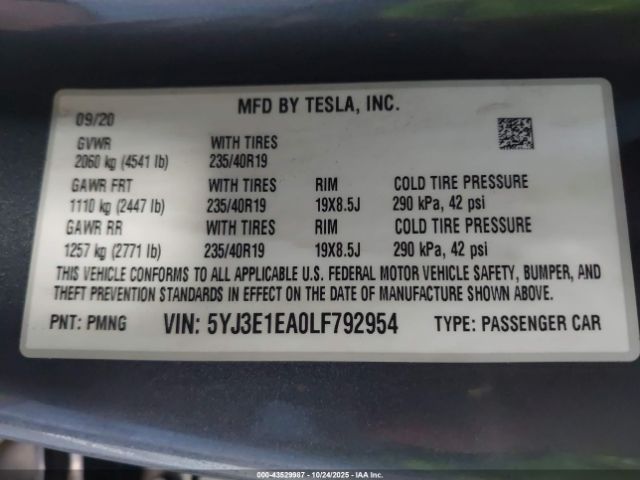 2020 TESLA MODEL 3 5YJ3E1EA0LF792954 Photo 8
