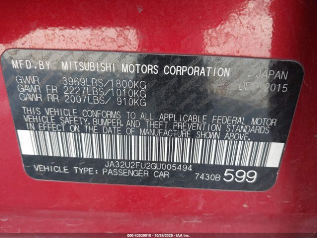 2016 MITSUBISHI LANCER JA32U2FU2GU005494 Photo 8