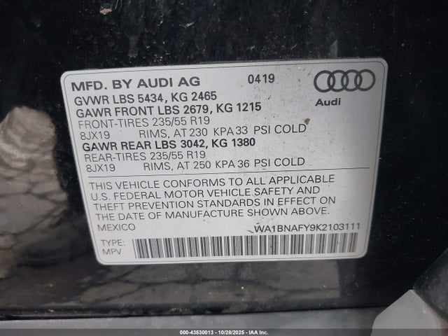 2019 AUDI Q5 WA1BNAFY9K2103111 Photo 8