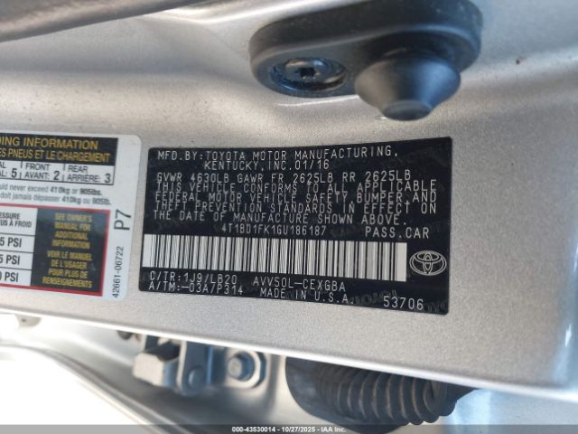 2016 TOYOTA CAMRY HYBRID 4T1BD1FK1GU186187 Photo 8