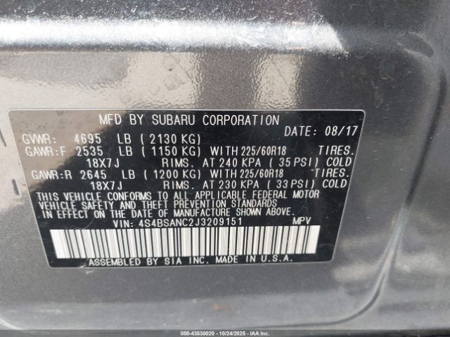 2018 SUBARU OUTBACK 4S4BSANC2J3209151 Photo 8