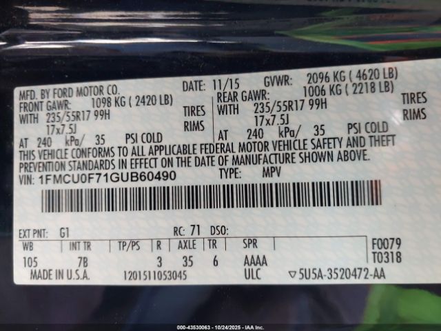 2016 FORD ESCAPE 1FMCU0F71GUB60490 Photo 8