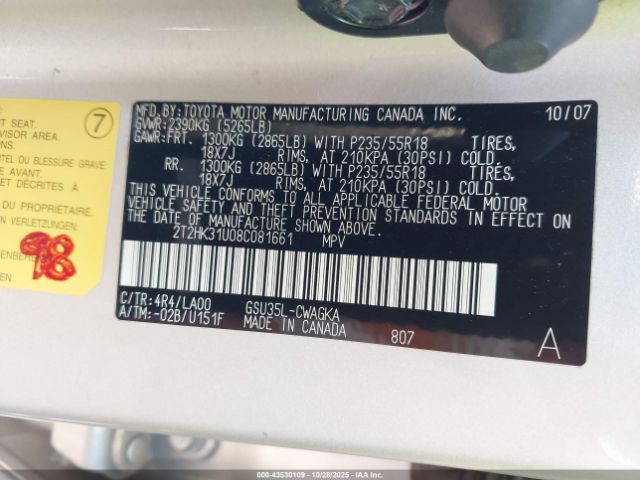 2008 LEXUS RX 350 2T2HK31U08C081661 Photo 8