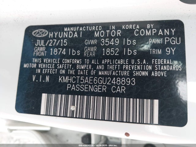 Aukcja sprzedaży 2016 Hyundai Accent Se, vin: KMHCT5AE6GU248893, numer aukcji: 43530220
