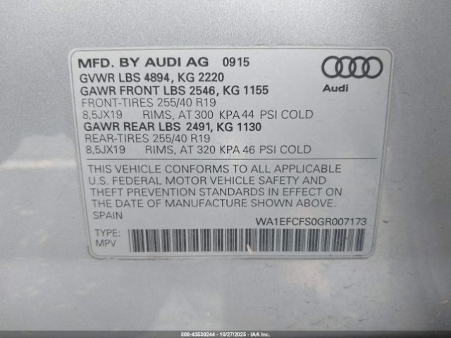 2016 AUDI Q3 WA1EFCFS0GR007173 Photo 8