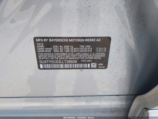 5UXTY5C03LLT38606 BMW X3 Xdrive30i