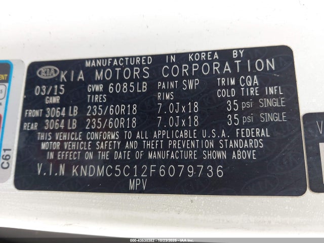 KIA Sedona Sx 2015 KNDMC5C12F6079736 Image 9