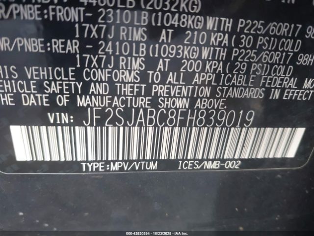 2015 SUBARU FORESTER JF2SJABC8FH839019 Photo 8