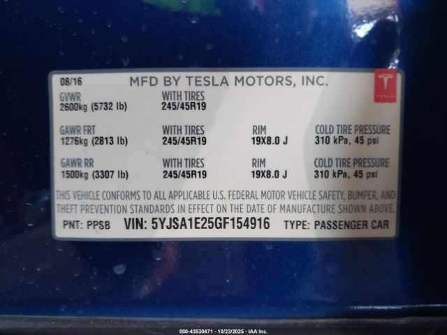 2016 TESLA MODEL S 5YJSA1E25GF154916 Photo 8