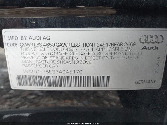 2007 AUDI A4 WAUDF78E37A045170 Photo 8