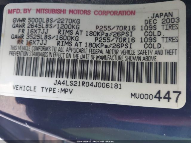 2004 MITSUBISHI MONTERO SPORT JA4LS21R04J006181 Photo 8