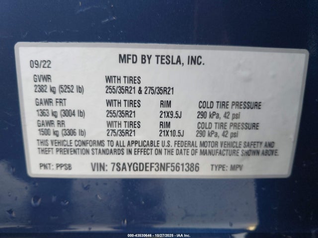 2022 TESLA MODEL Y 7SAYGDEF3NF561386 Photo 8