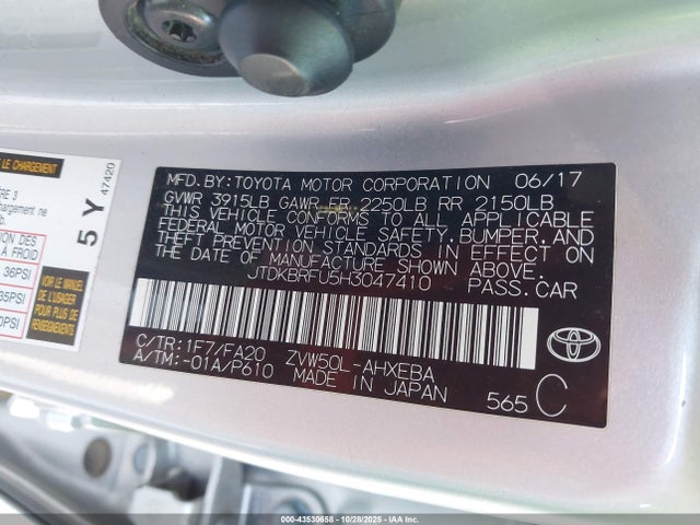 JTDKBRFU5H3047410 Toyota Prius Two