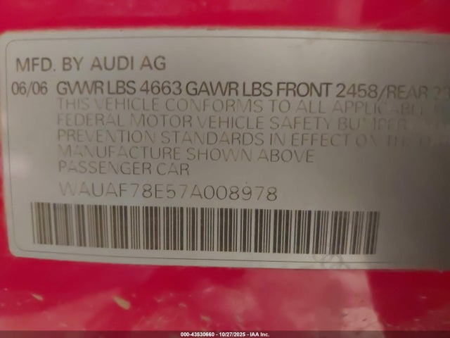 2007 AUDI A4 WAUAF78E57A008978 Photo 8