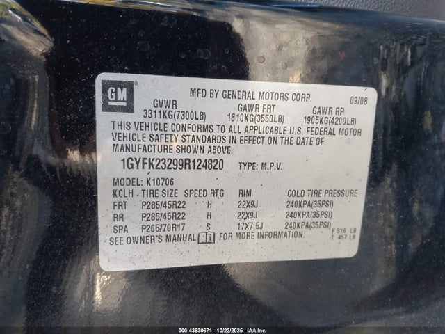 2009 CADILLAC ESCALADE 1GYFK23299R124820 Photo 8