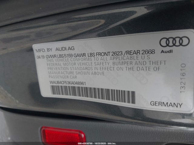 2019 AUDI S5 WAUB4CF53KA048961 Photo 8