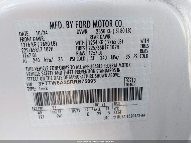 3FTTW8A35RRB75893 Ford Maverick Xl