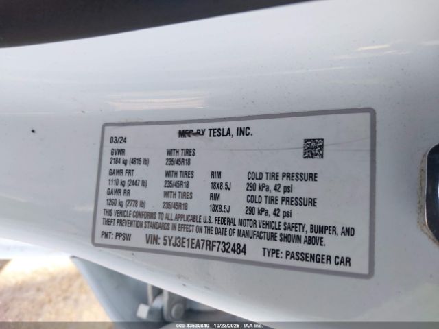 2024 TESLA MODEL 3 5YJ3E1EA7RF732484 Photo 8