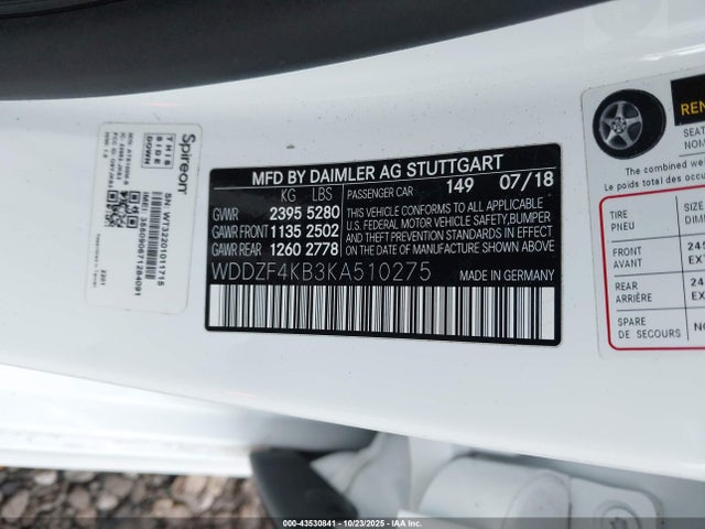 Aukcja sprzedaży 2019 Mercedes-benz E 300 4matic, vin: WDDZF4KB3KA510275, numer aukcji: 43530841