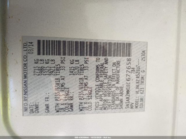 2014 NISSAN PATHFINDER 5N1AR2MM1EC677658 Photo 8