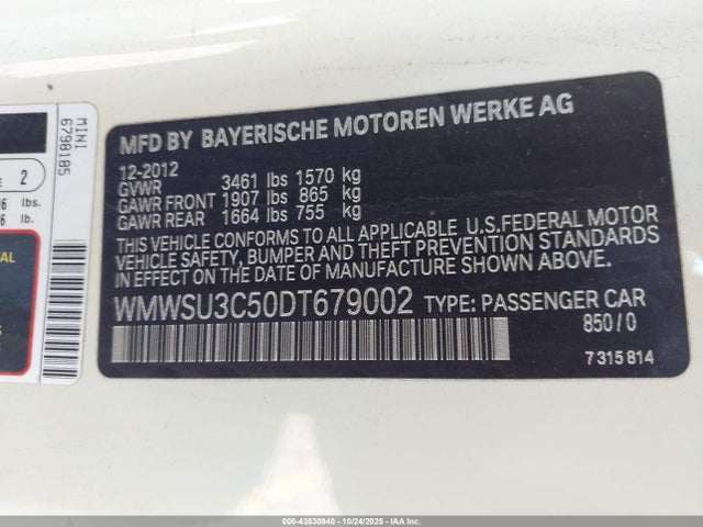 2013 MINI HARDTOP WMWSU3C50DT679002 Photo 8