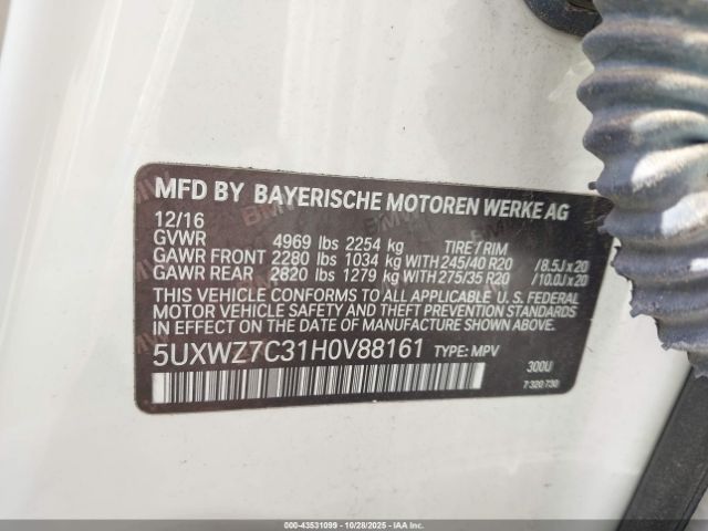 2017 BMW X3 5UXWZ7C31H0V88161 Photo 8