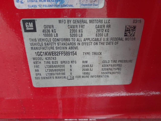 Chevrolet lml 2015 1GC1KWE82FF589154 Image 9